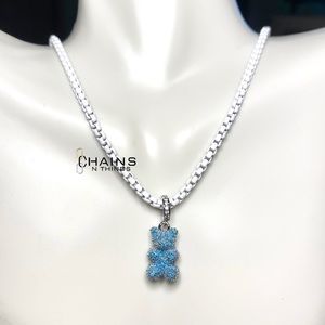 Gummy Bear White Necklace 18K Silver plated Blue 16" Enamel Chain jewelry girls